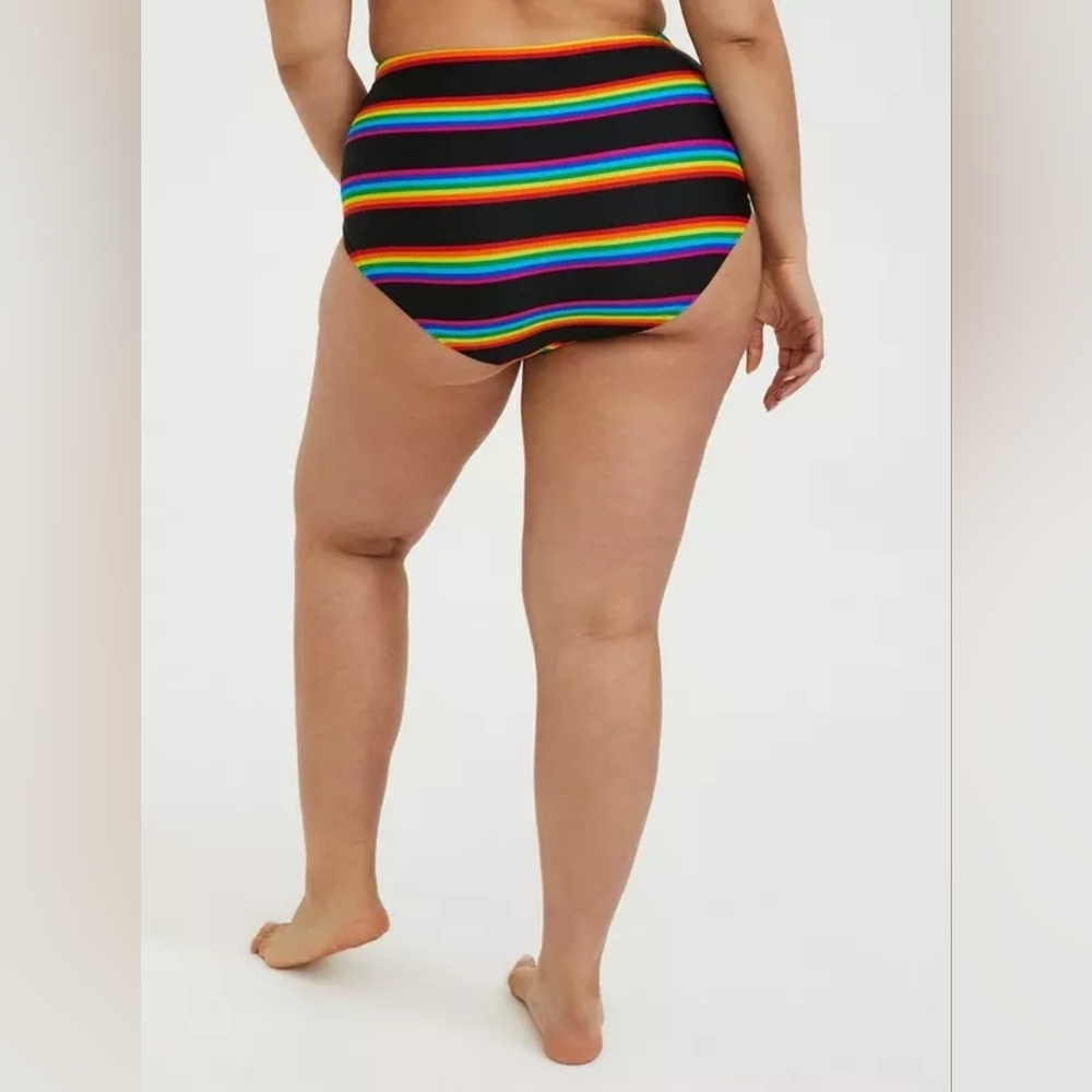 Torrid Black Colorful Rainbow High-Rise Swim Bikini Bottom Sz 1X NWT - Picture 2 of 3